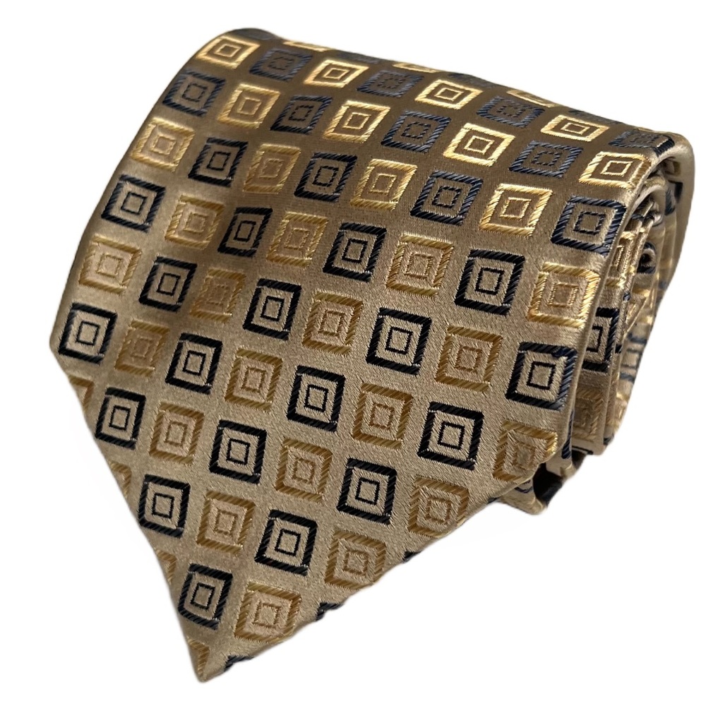 Valerio Garati 100% Silk Handmade Designer Gold Tan Embroidered‎ Business Casual
